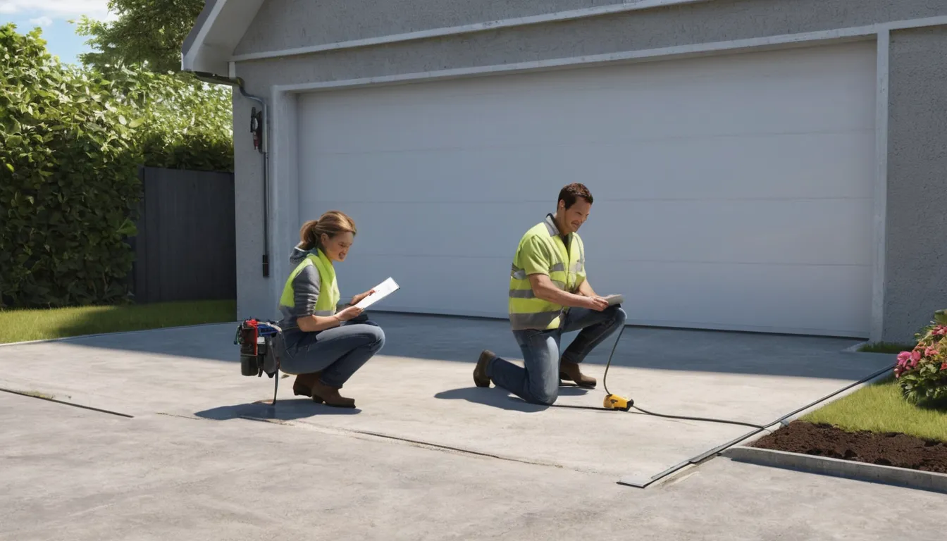 A provider checking a concrete garage slab in the Everett area